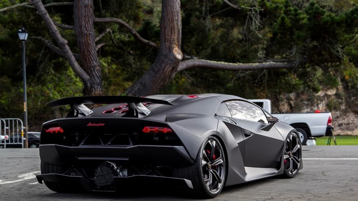 Matte black Lamborghini Sesto Elemento parked outdoors