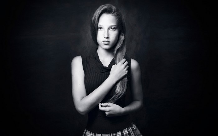 Monochrome portrait of a young woman