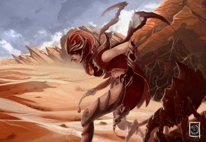 Elise from League of Legends in a desert