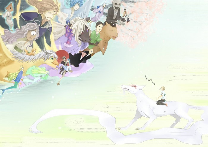 Characters from Natsume Yuujinchou with a white fox