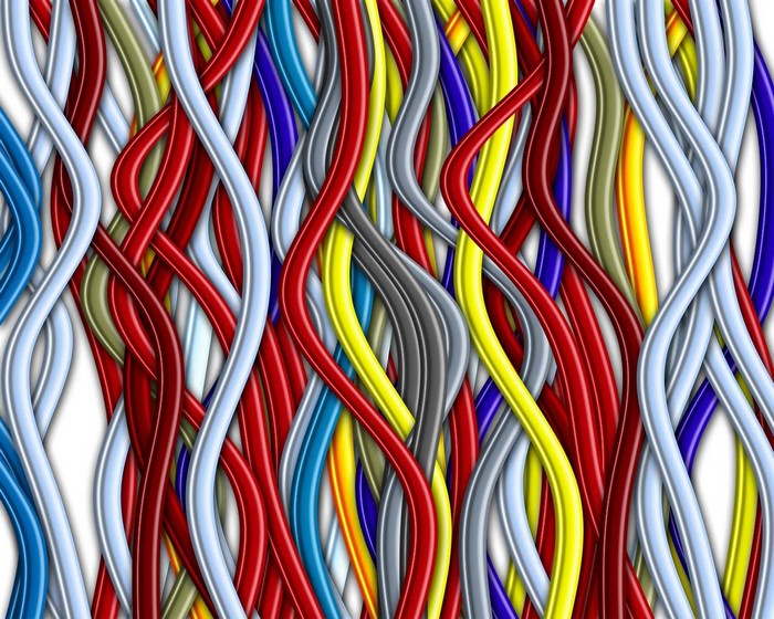 Abstract pattern of colorful intertwined wires