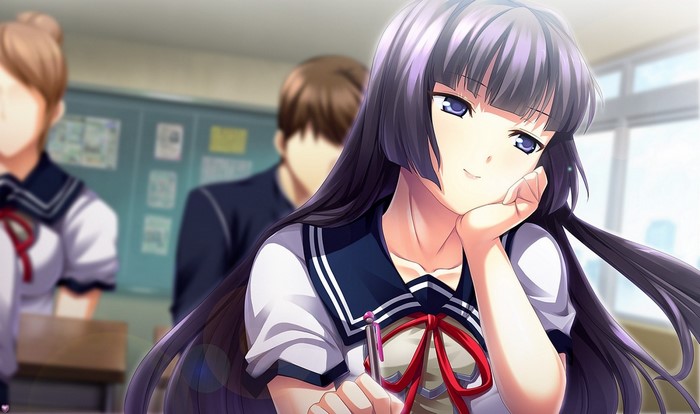 Anime girl with black hair in a school uniform