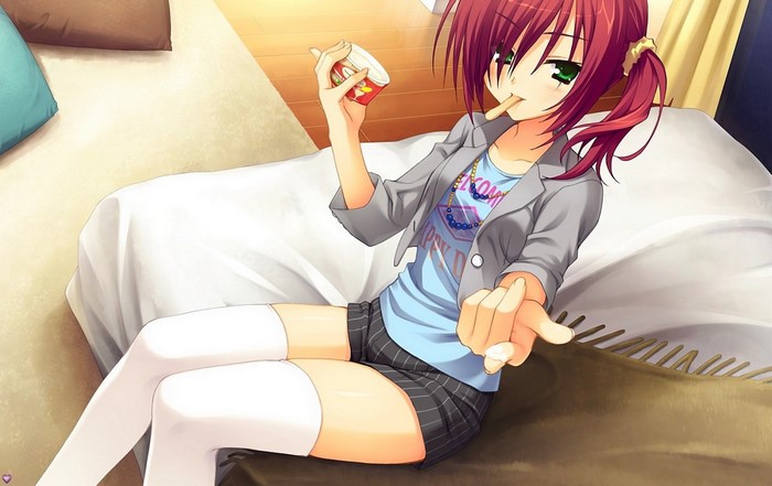 Karasuba Yukari from Tenshin Ranman LUCKY or UNLUCKY eating snacks