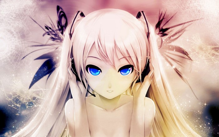 Anime girl with headphones and blue eyes