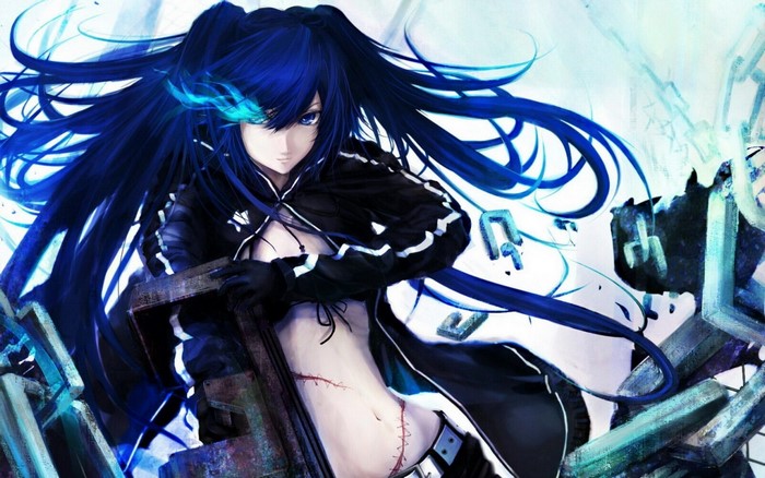 Black Rock Shooter anime character with blue hair