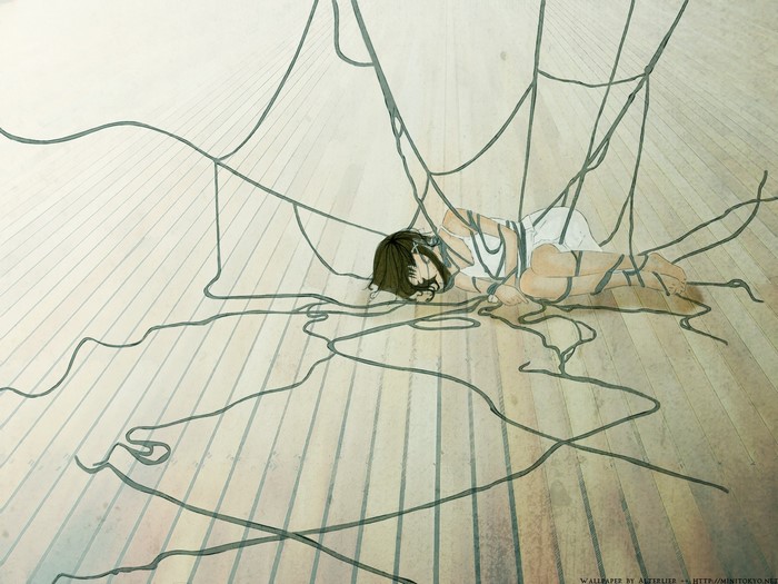 Lain Iwakura from Serial Experiments Lain trapped in strings