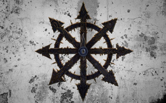 Chaos symbol with an eye on a textured wall
