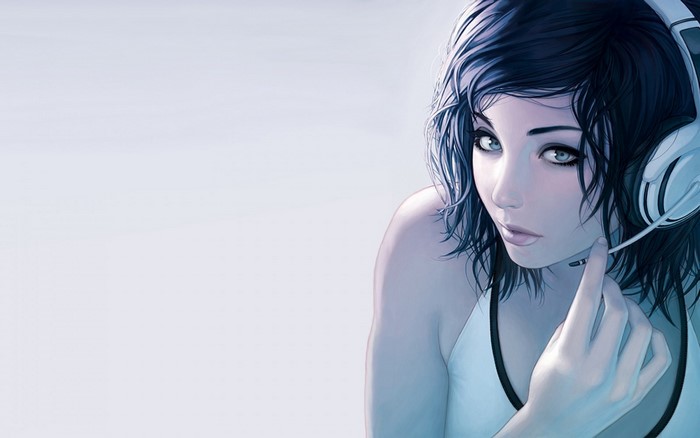Anime girl with headphones by Stanley Lau