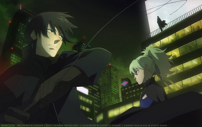 Hei and Yin from Darker than Black in a city at night
