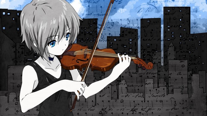 Nagato Yuki from The Melancholy of Haruhi Suzumiya playing the violin