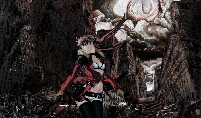Anime girl in a destroyed city