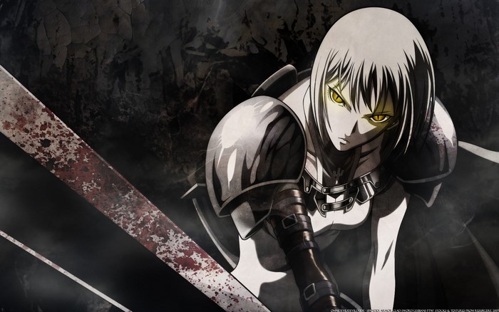 Clare from Claymore with a bloody sword