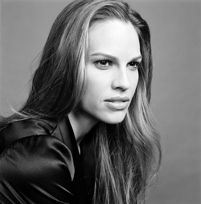 Hilary Swank portrait in black and white