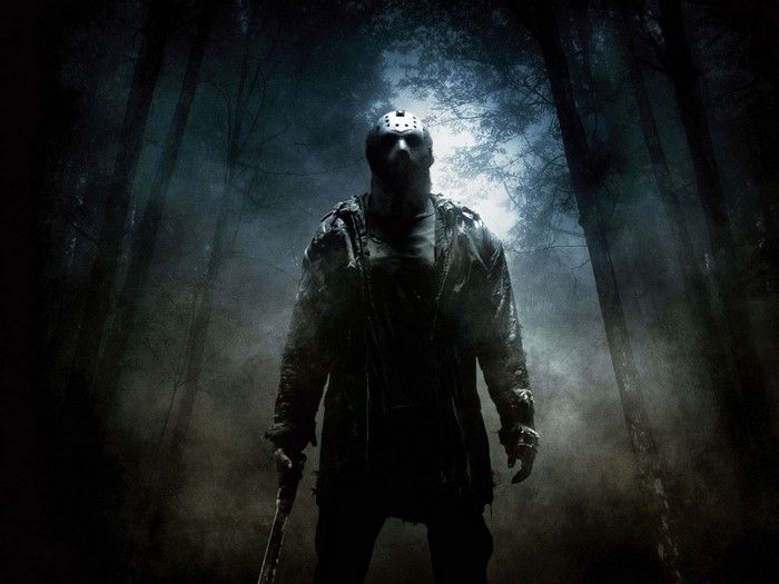 Jason Voorhees from Friday the 13th in a dark forest