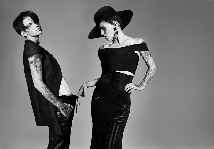 Ruby Rose and another model in a studio