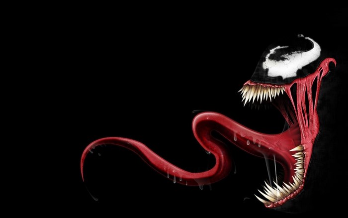 Venom illustration with sharp teeth and long tongue