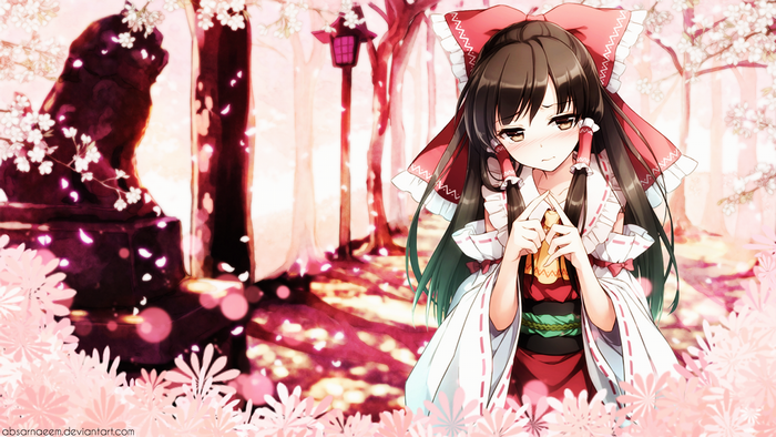 Hakurei Reimu from Touhou with cherry blossoms