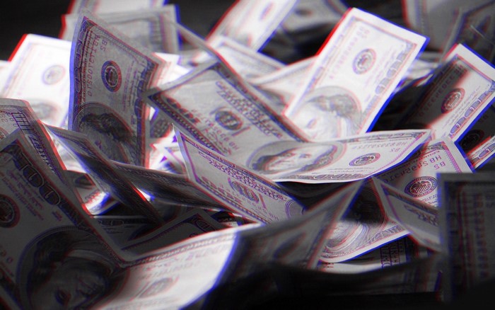 Pile of 100 Dollar Bills with Anaglyph 3D Effect
