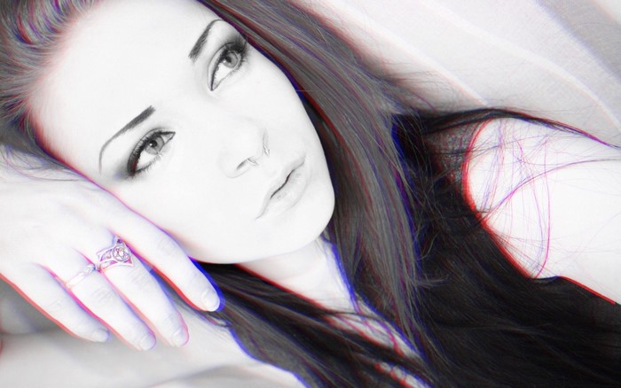 Woman with black hair and anaglyph 3D effect