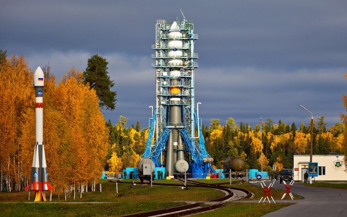 Soyuz rocket at Plesetsk Cosmodrome during autumn