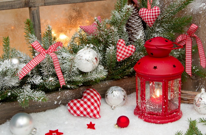 Christmas Decorations with Lantern and Ornaments