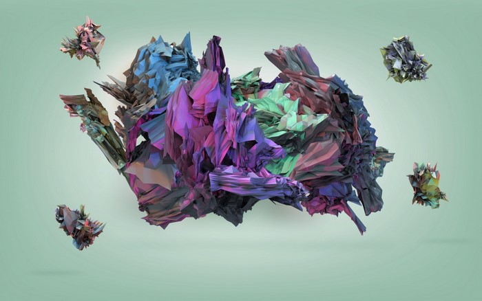 Abstract colorful crystal formations floating