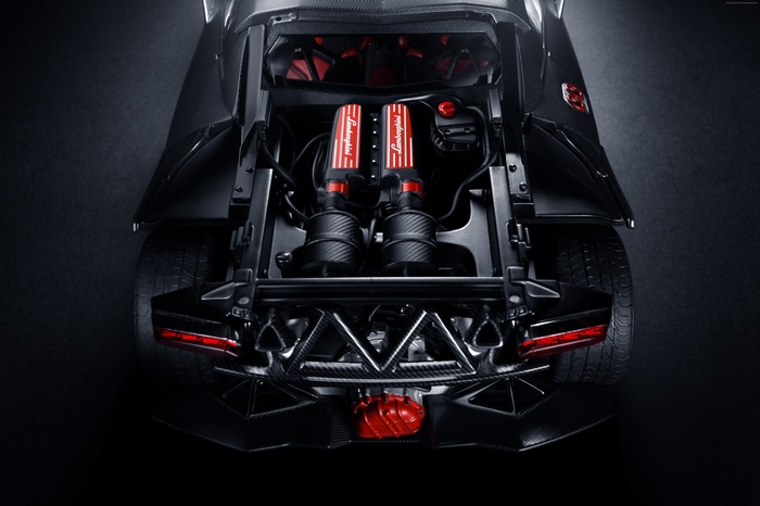 Lamborghini supercar engine bay viewed from above