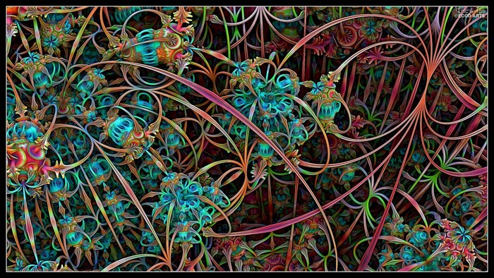 Abstract fractal art with intricate patterns and vibrant colors