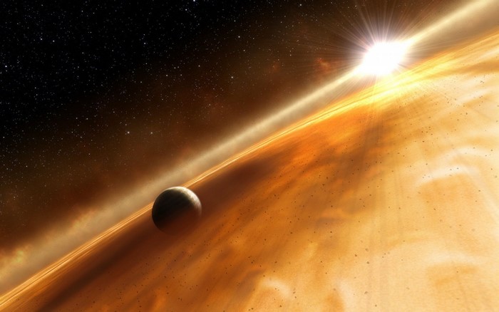 Planet and star in outer space