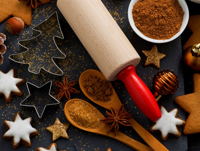 Christmas baking ingredients and cookie cutters