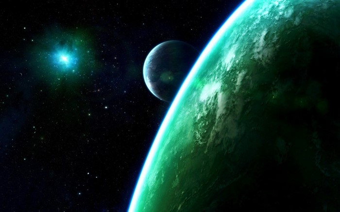 Digital art of planets and nebula in outer space