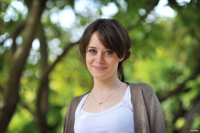 Claire Foy portrait with trees in background