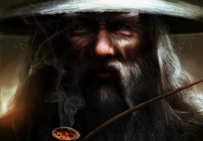 Gandalf the Grey from The Lord of the Rings smoking a pipe