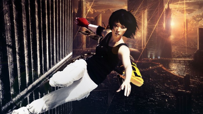 Faith Connors from Mirror's Edge in a futuristic city