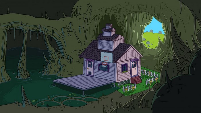 Adventure Time house in a cave with a lake