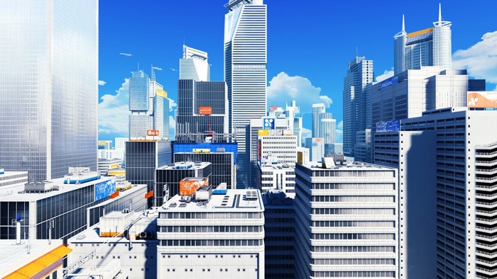 Cityscape with skyscrapers and blue sky, Mirror's Edge