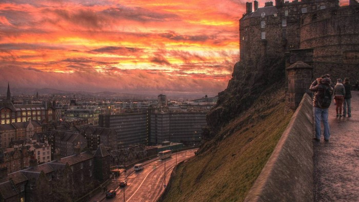 Edinburgh Castle at sunset with cityscape