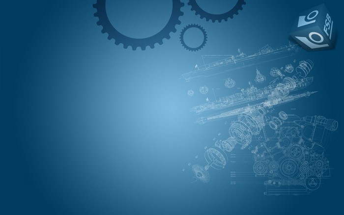FSB Logo with Engineering Blueprints and Gears