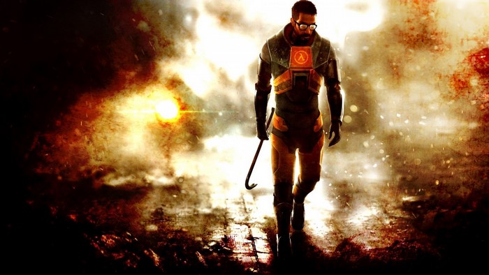 Gordon Freeman from Half-Life 2 with a crowbar