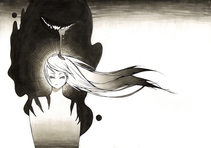 Girl with dark shadow and dripping substance