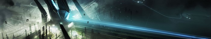 Science fiction city with glowing blue energy beam