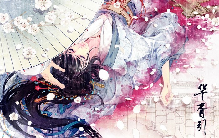 Anime illustration of a woman with black hair and flowers