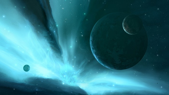 Planets and nebula in outer space