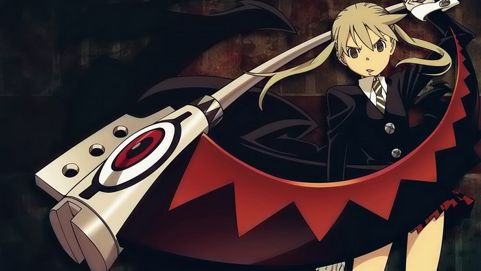Maka Albarn from Soul Eater with a scythe