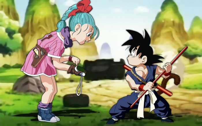 Bulma and Kid Goku from Dragon Ball