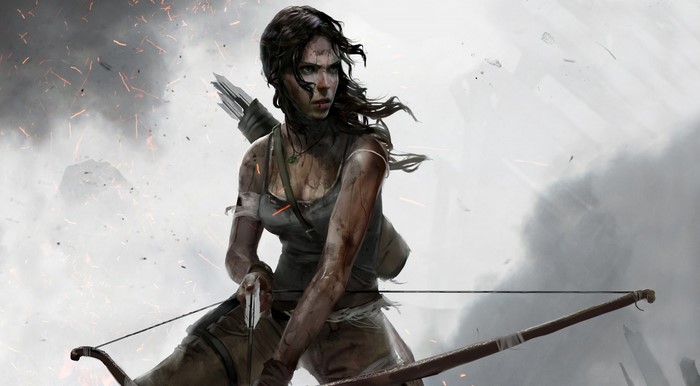 Lara Croft with bow and arrow in battle