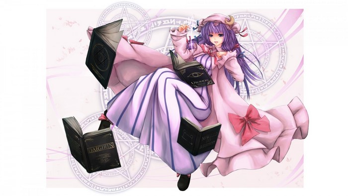 Patchouli Knowledge from Touhou holding books