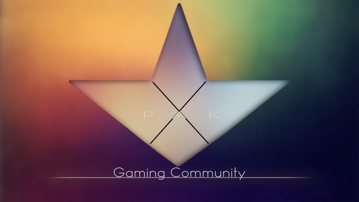 Abstract star shape with letters P, A, K and text Gaming Community