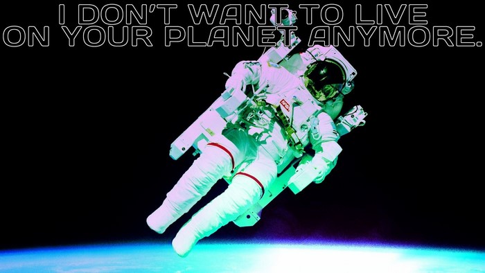 Astronaut in space with text