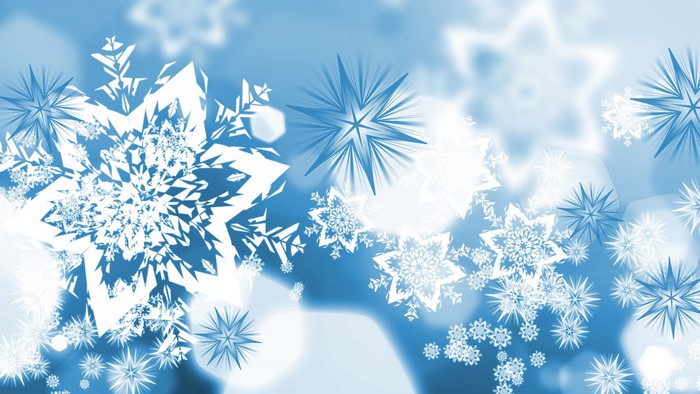 Blue winter background with white and blue snowflakes